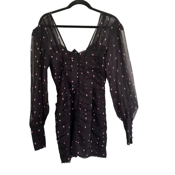 Retrofête Calla Ruched Silk-Chiffon Mini Dress Black Rose Women's Size Small - Picture 5 of 11